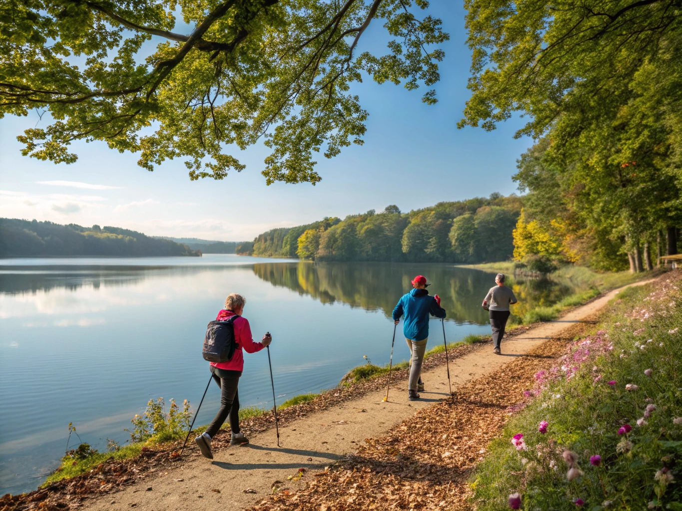 Nordic walking langs een meer