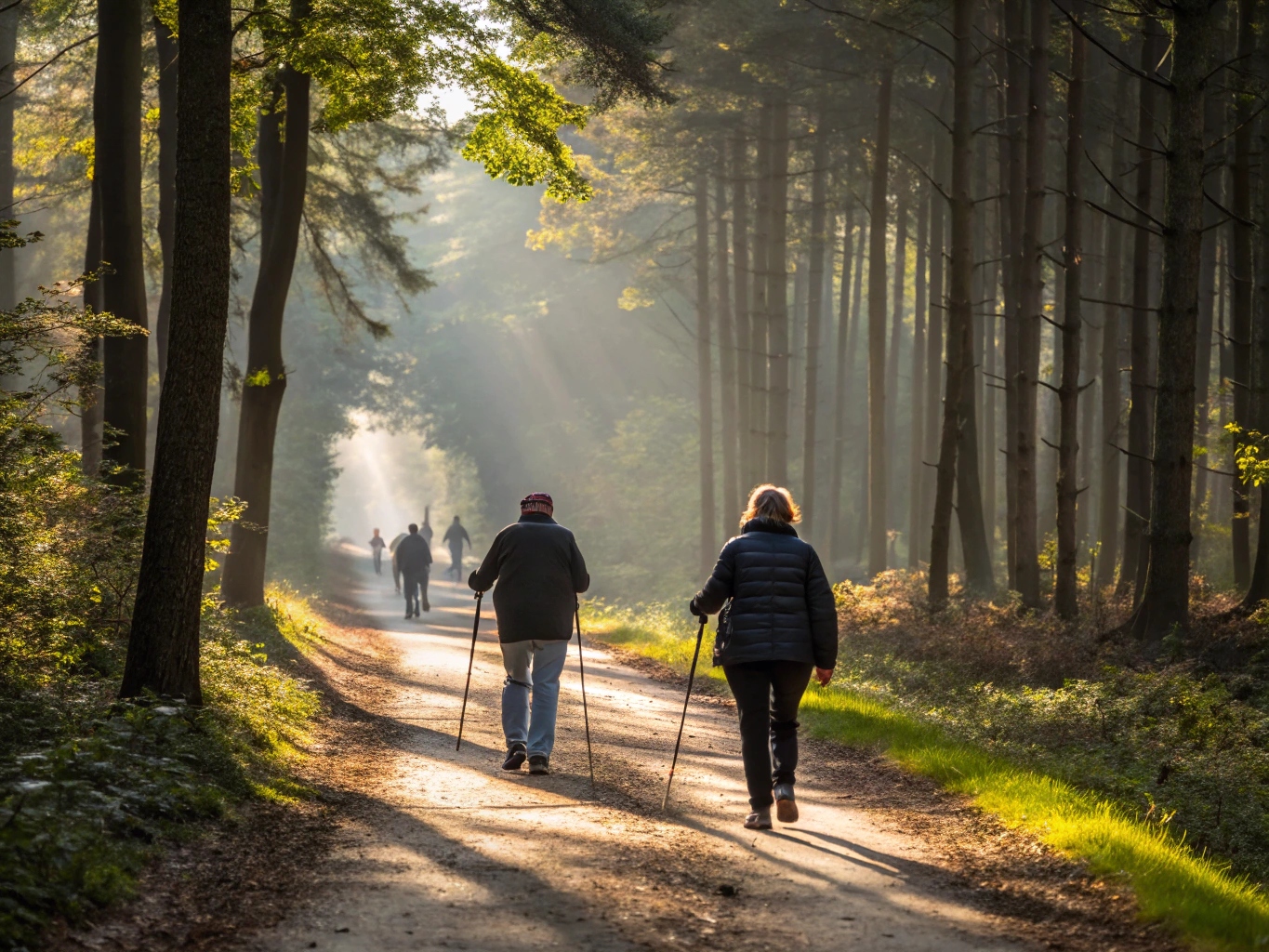 Nordic walking op bospad